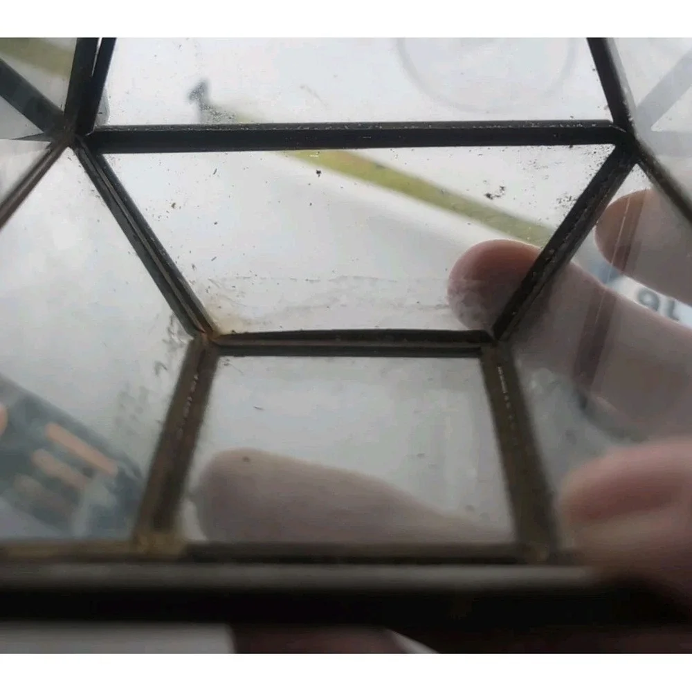Vintage Geometric Terrarium Planter Brass & Glass Succulents Holder 6